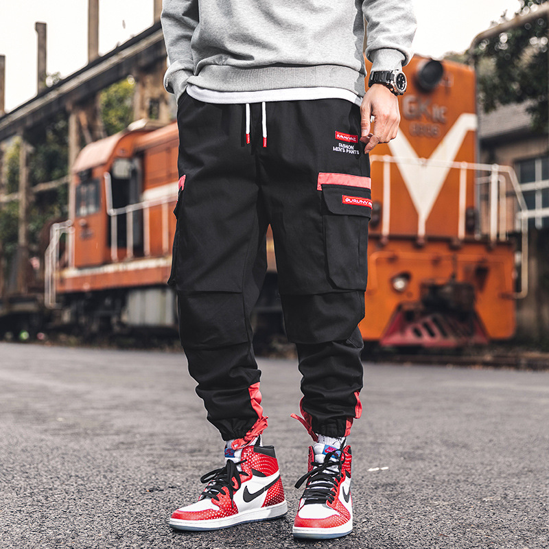 Pure Cotton Trendy Men's Color Matching Multi-pocket Casual Overalls