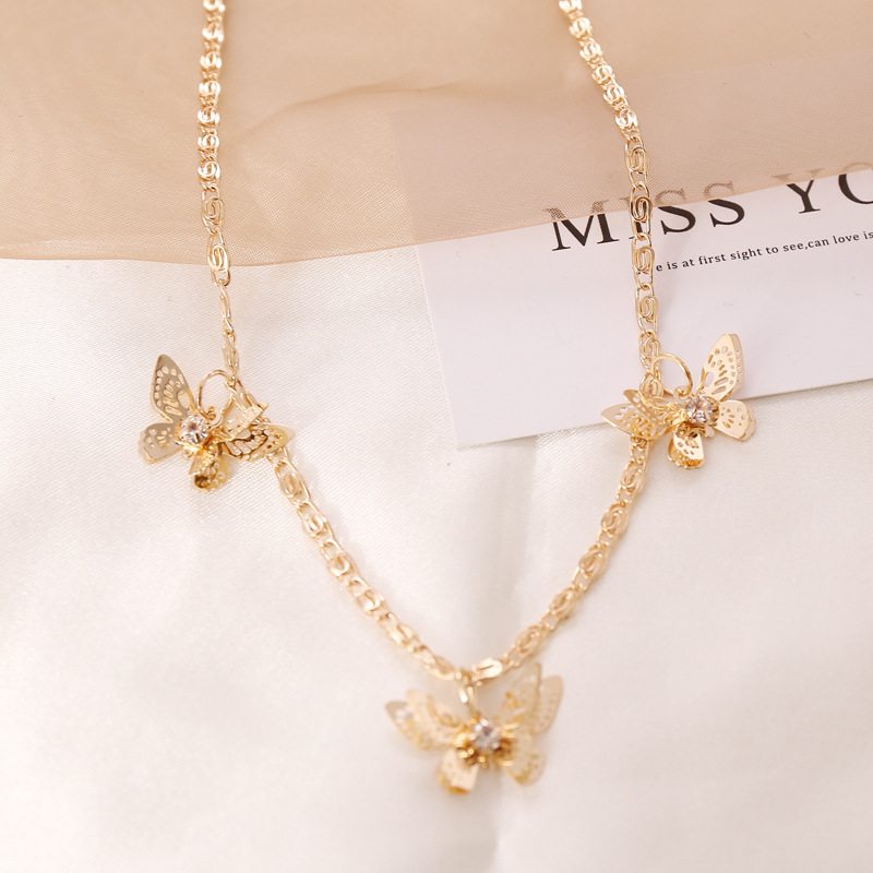 Three-Dimensional Butterfly Full Diamond Necklace Women's Personality Fashion Ins Necklace