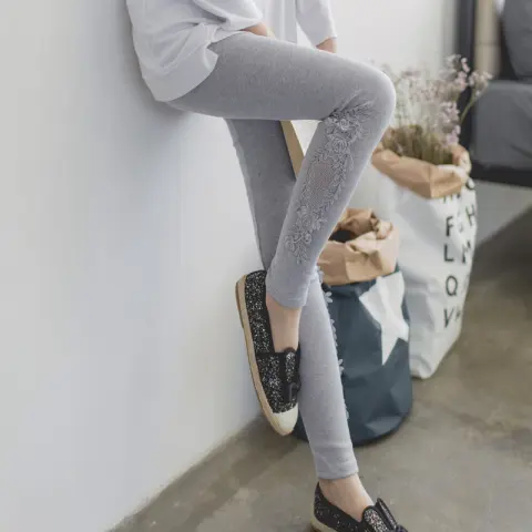 XS-7XL Leggings Women Cotton Lace Decoration Leggins Plus Size