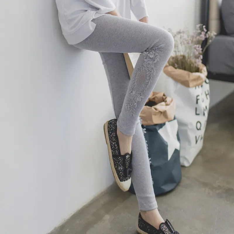 XS-7XL Leggings Women Cotton Lace Decoration Leggins Plus Size