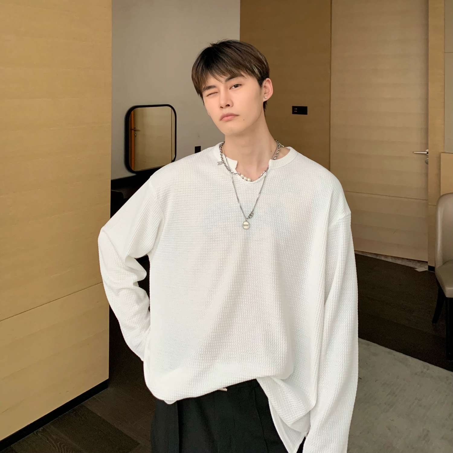 Solid Color T-Shirt Men's Long Sleeves