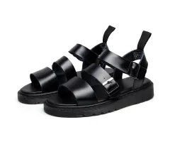 Platform Buckle Toe Roman Sandals - Black - View 1