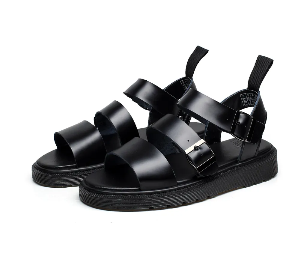 Platform Buckle Toe Roman Sandals - Black