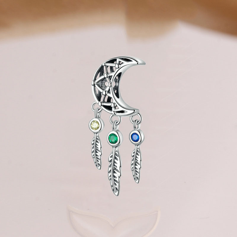 DIY Bracelet Bead Long Pendant Retro Curved Crescent Feather Hollow Moon Pendant