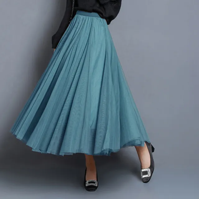 Half length Skirt Women Fall Winter Over the Knee Long Skirt With Sweater High Waist A line Blue - Shop at LoveMi