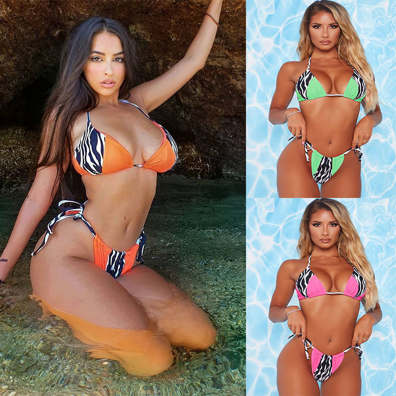 Title 4, Multicolor Stitching Striped Sexy Bikini Swimsuit