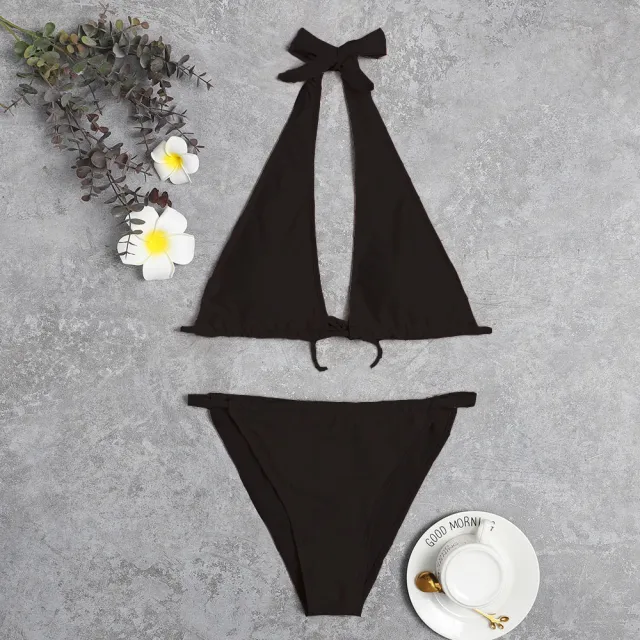 New Fashion Bikini European And American Sexy Bikini Solid Color Cross Black - Shop at LoveMi
