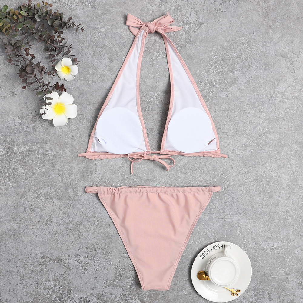  New Fashion Bikini European And American Sexy Bikini Solid Color Cross