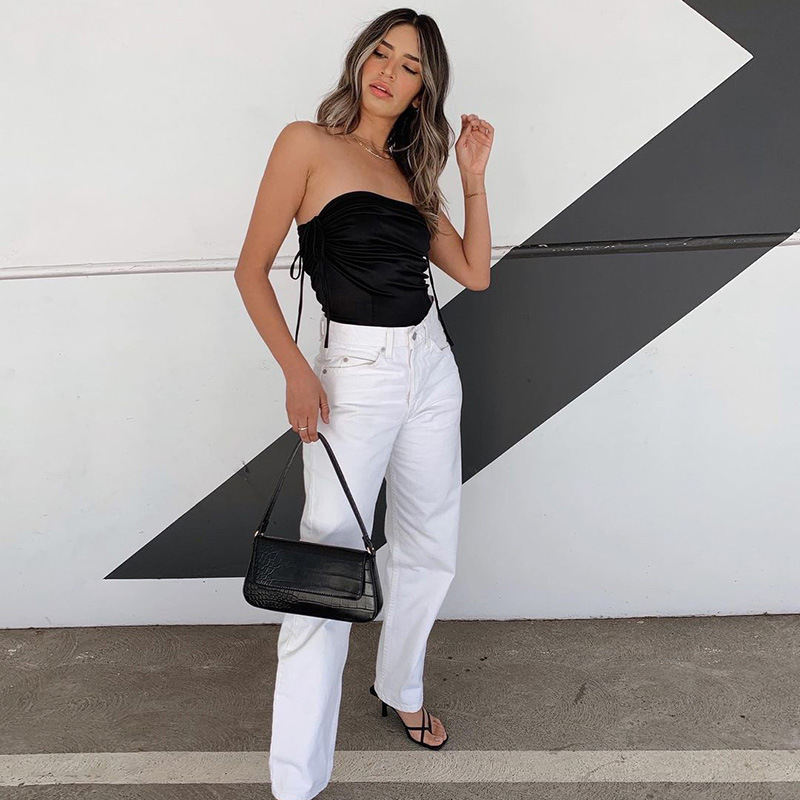 Sexy Pleated Tube Top Slim Solid Color Wrap Top