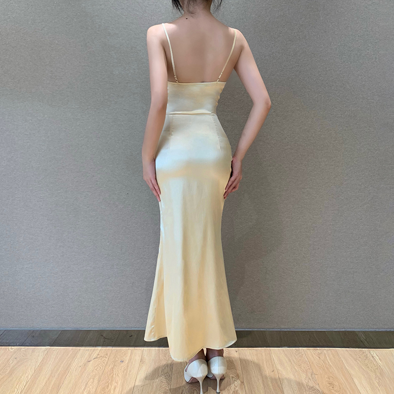 Fashion Slim Dress With Split Ends Temperament Long Skirt