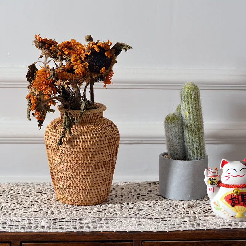 Rattan Woven Ornaments Floral Dry Vases Creative Vases Decorative Tabletop Flower Baskets – image 3