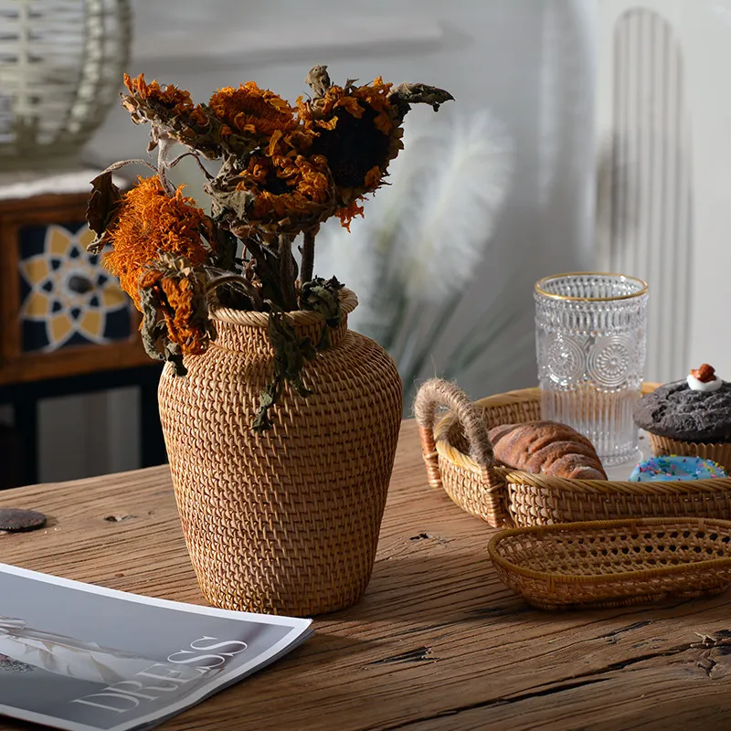 Rattan Woven Ornaments Floral Dry Vases Creative Vases Decorative Tabletop Flower Baskets – image 4