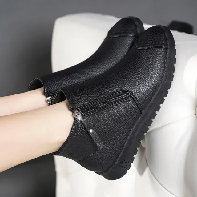 New Winter Mother's Cotton Shoes Short Boots Soft Sole Flat Heel Black - Shop at LoveMi