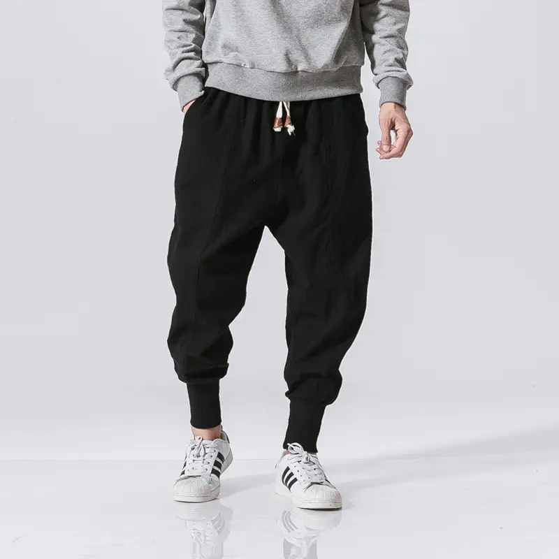 Men's Japanese Cotton And Linen Elastic Plus Size Casual Pants