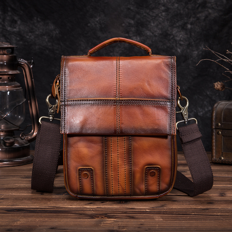 Imported Crazy Horse Leather Leather Foreign Trade Europe And America Retro Men's 8-Inch Summer Travel Outdoor Shoulder Diagonal Bag 152