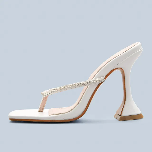 Flip Toe High Heel Square Sandals And Slippers White - Shop at LoveMi