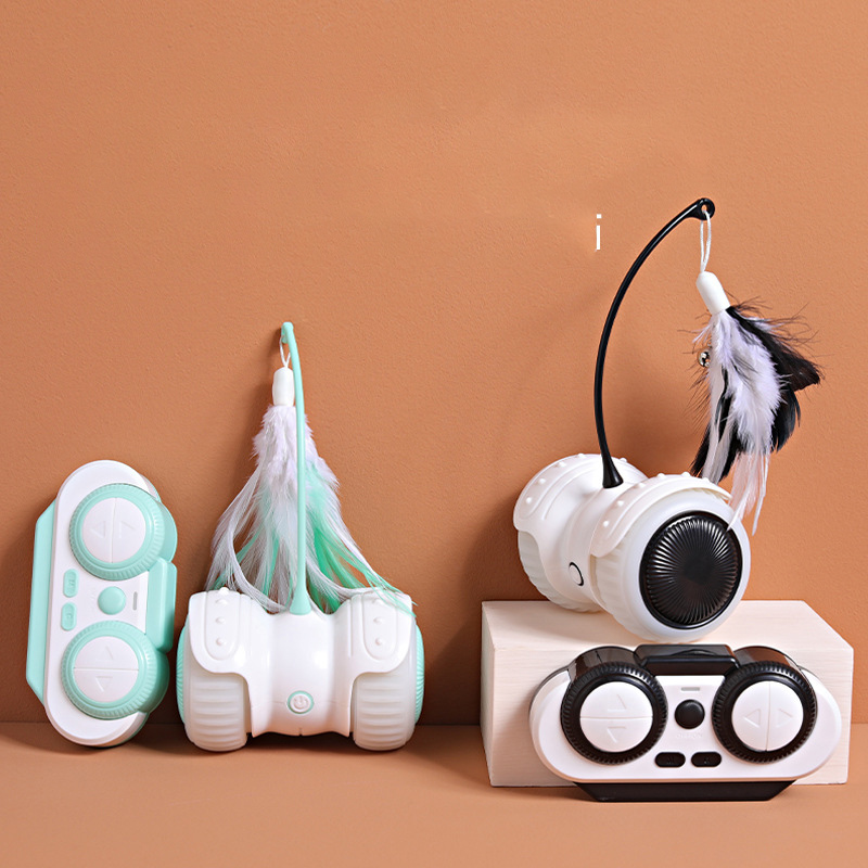 ของเล่นแมวไฟฟ้ารีโมทคอนโทรล USB ชาร์จได้ รถบาลานซ์ขนนกสนุกสนาน ของเล่นอัจฉริยะสำหรับแมว ช่วยกระตุ้นการเล่นและออกกำลังกาย
