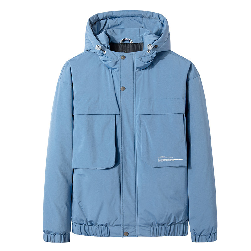 Stand-up Collar Three-dimensional Patch Pocket Black Large Size Zipper Loose-fitting Hood