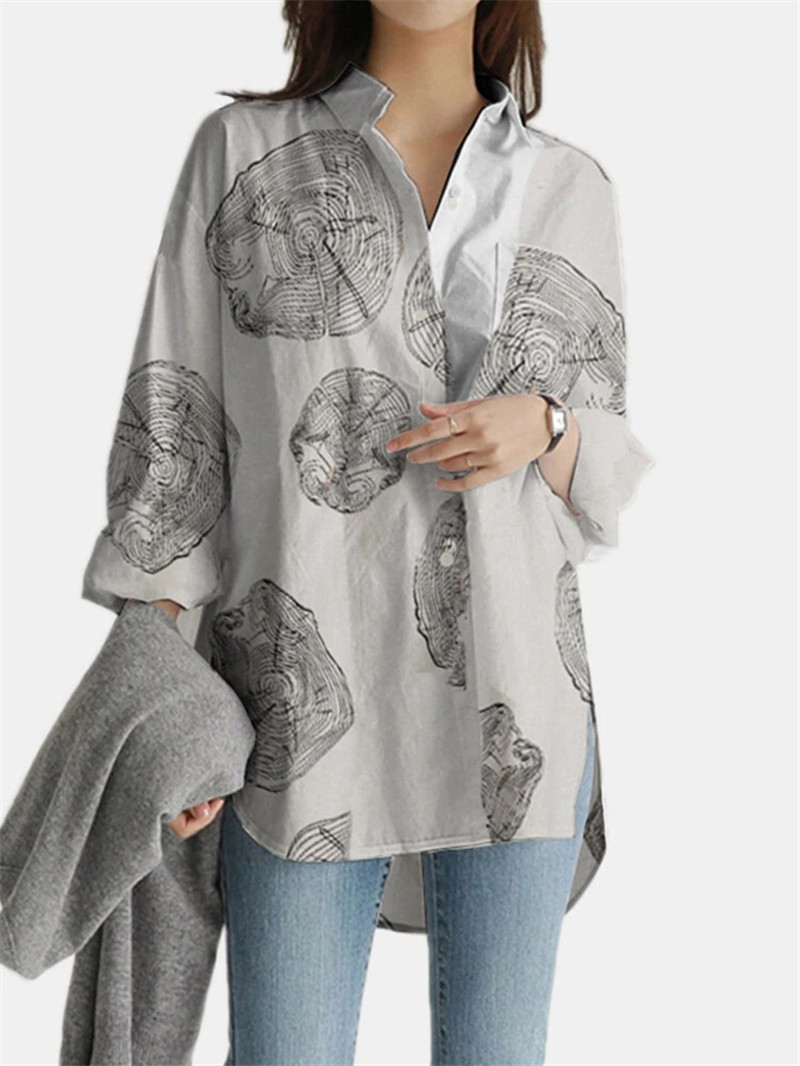 Long-sleeved Cotton And Linen Printed Loose Shirt