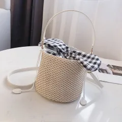 Wild Ins One-Shoulder Bucket Bag Simple Woven Handbag - Beige - View 1