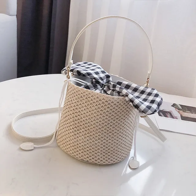 Wild Ins One Shoulder Bucket Bag Simple Woven Handbag Beige - Shop at LoveMi