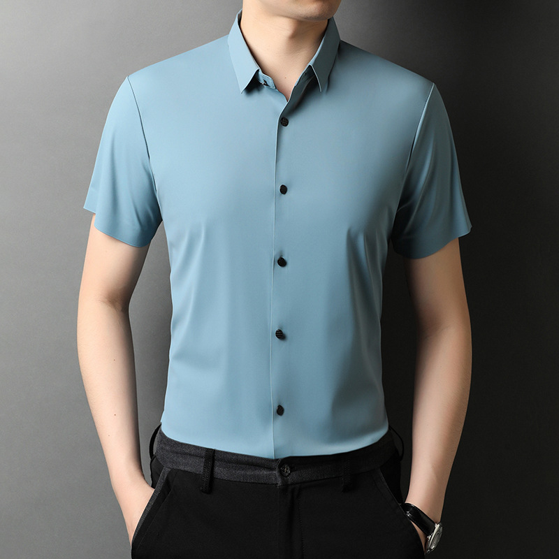 Fashion Men's Solid Color Ice Silk Short-Sleeved Shirt