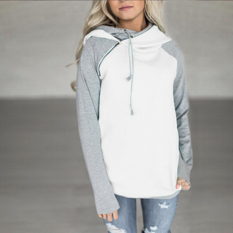 Title 3, Oblique Zipper Double Hood Stitching Hoodie Swe...