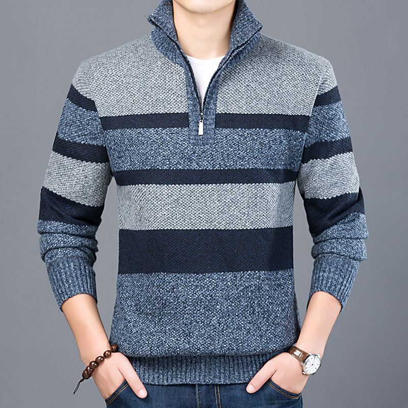 Autumn And Winter New Men's Striped Turtleneck Pullover Sweater