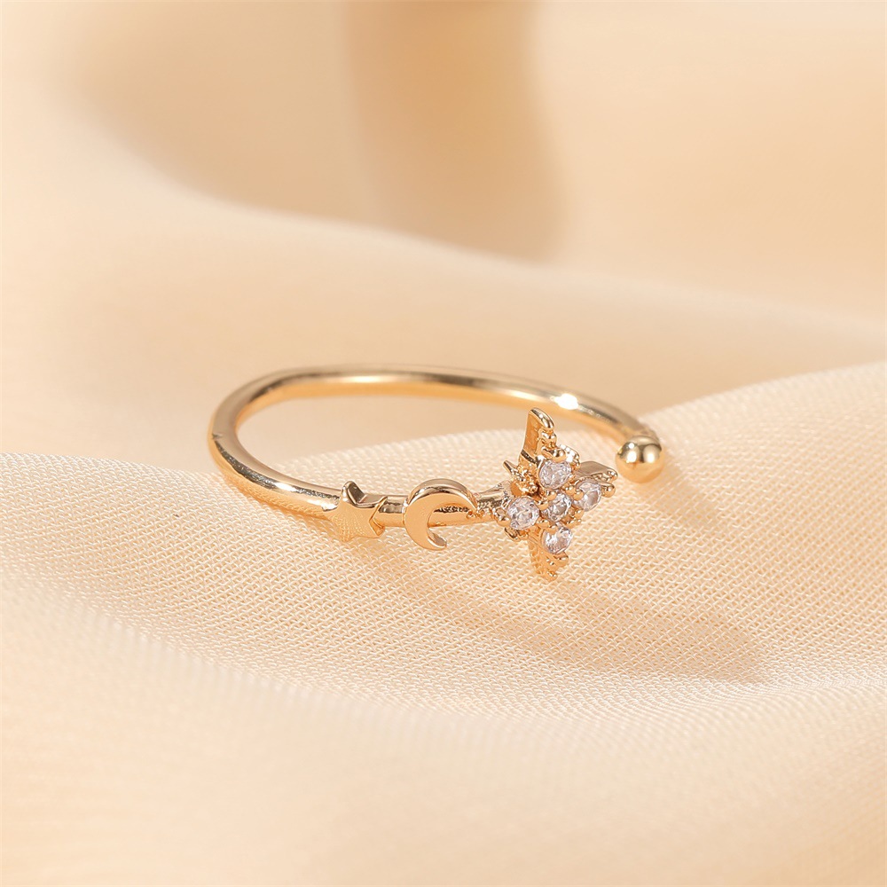 Simple Star Moon Ring Classic Personality Opening Adjustable Index Ring Female