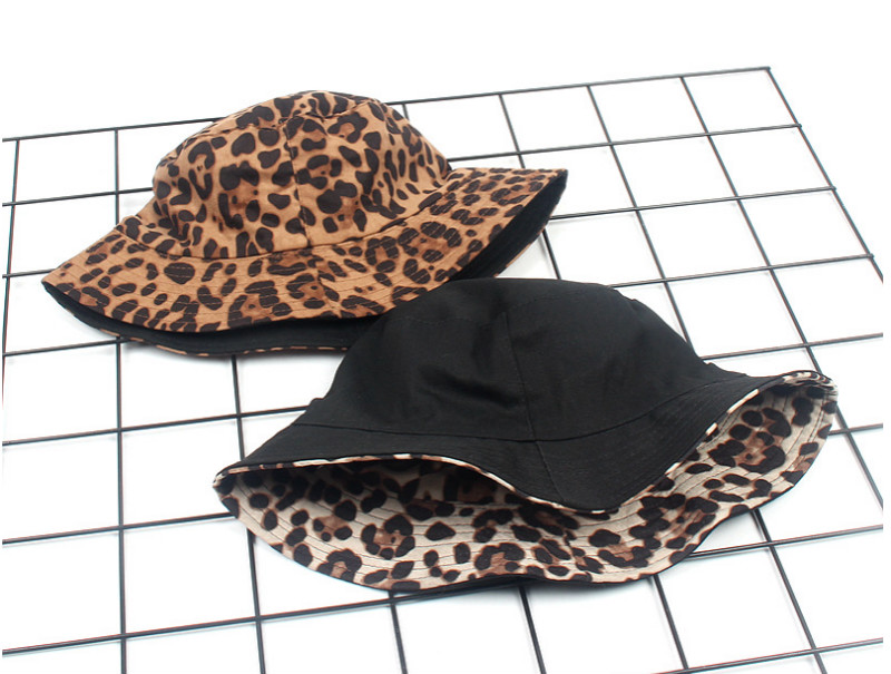 Leopard-Print Fisherman Hat On Both Sides, Spring And Summer Outing Cotton Sun Hat