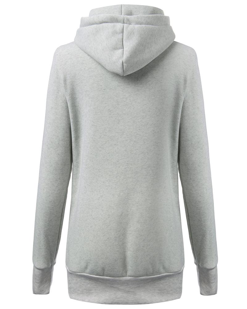 Autumn And Winter Badge Pocket Long Sleeved Fleece Hooded Sweater Coat