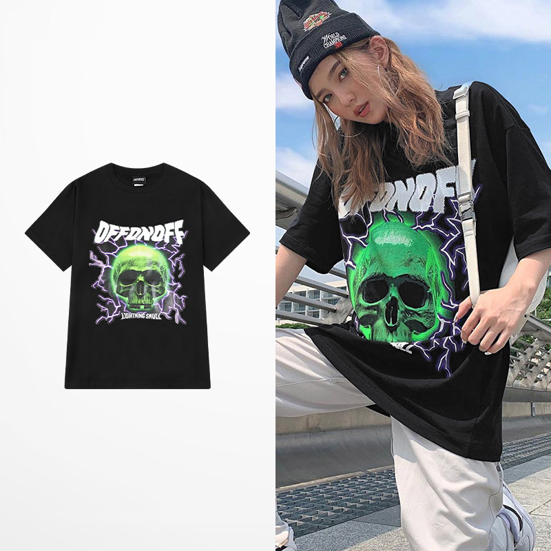 Creative Cotton Skull Print Round Neck Short Sleeves