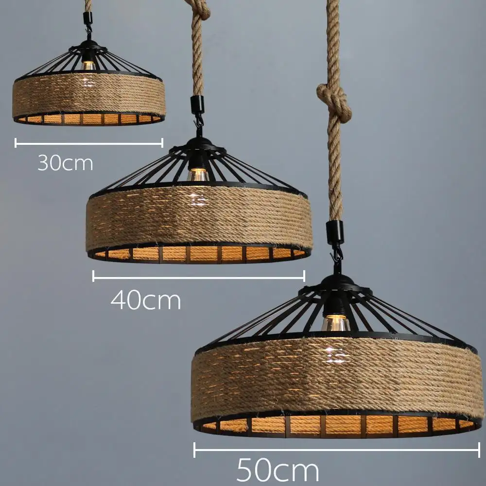 American Country Hemp Rope Restaurant Chandelier Personality