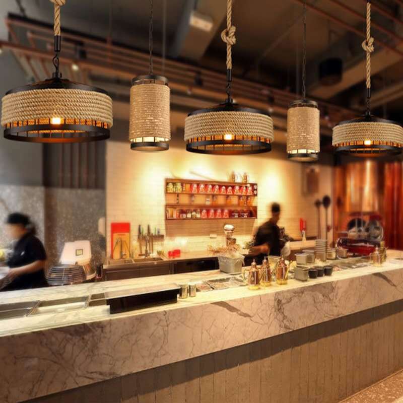 Люстра из пеньковой веревки в американском стиле, ресторан, индивидуальный магазин скандинавской одежды, магазин чая с молоком, круглая светодиодная креативная люстра из кованого железа