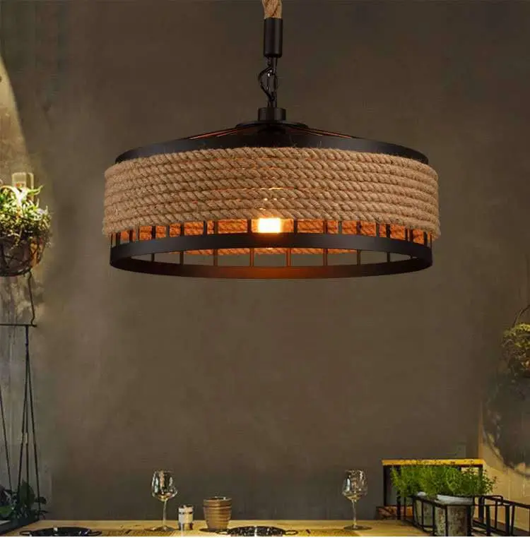American Country Hemp Rope Restaurant Chandelier Personality