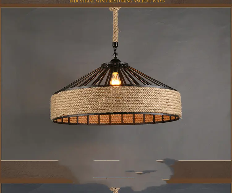 American Country Hemp Rope Restaurant Chandelier Personality