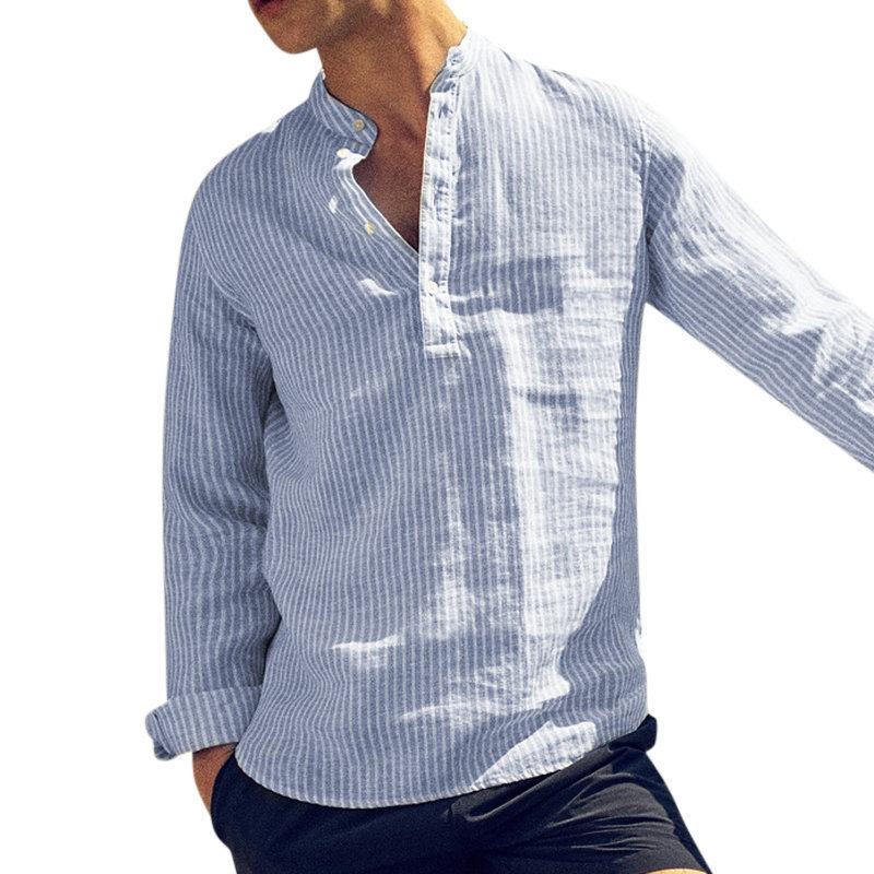 Men's Striped Casual Stand Collar Shirt