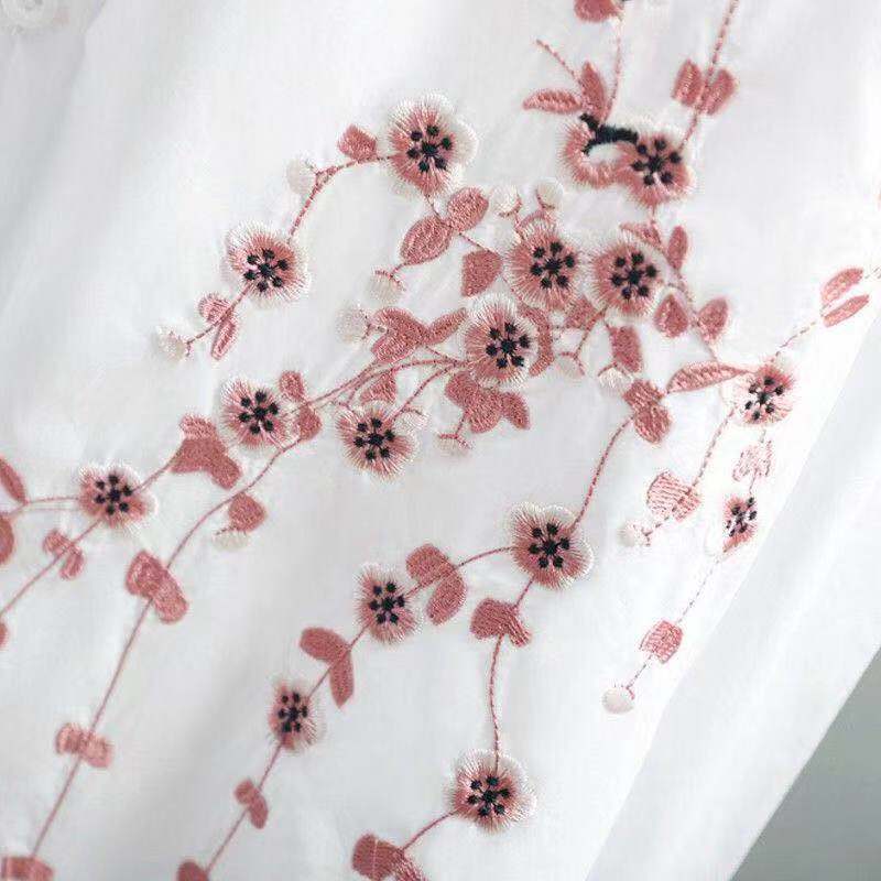 Long Sleeve White Embroidered Loose Shirt