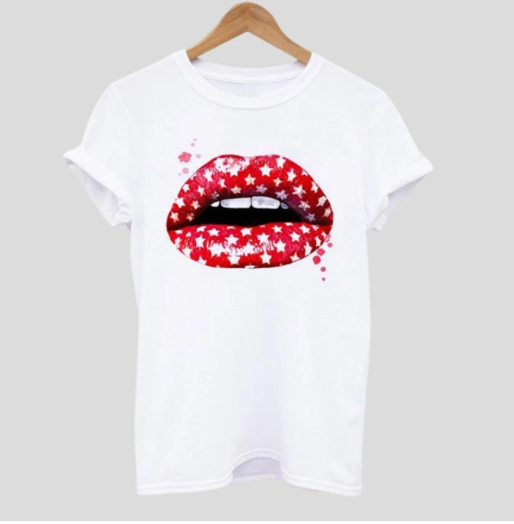 Plus Size Lip Print t-Shirt Crew Neck Top