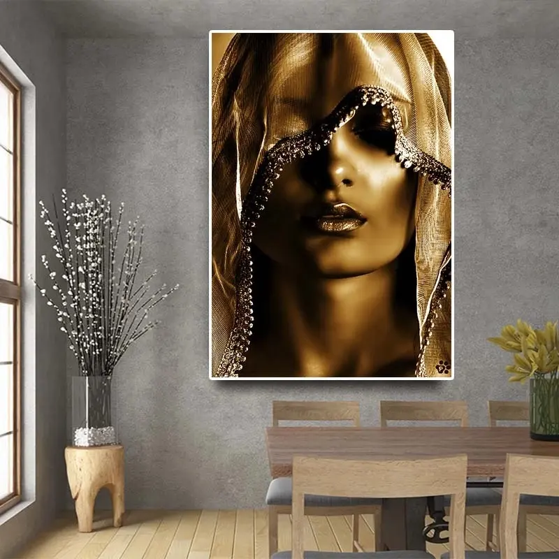Modern Golden Noble Veil Women Canvas Paintings Nordic Wall