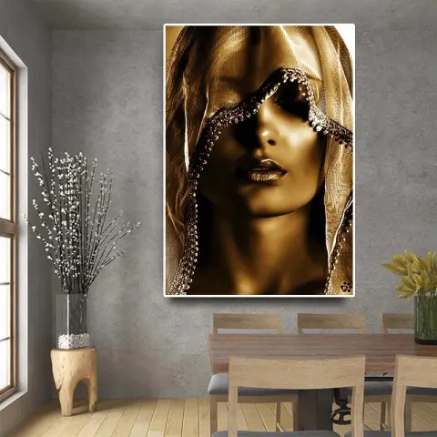 Modern Golden Noble Veil Women Canvas Paintings Nordic Wall
