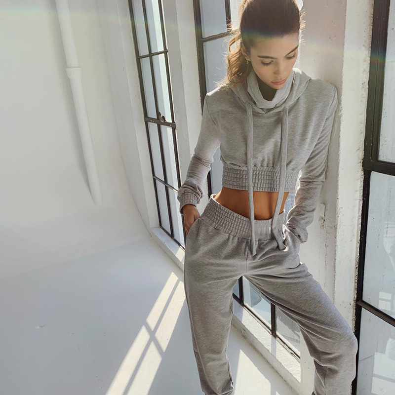 Long Sleeves Crop Top 2 Two Piece Set Women 