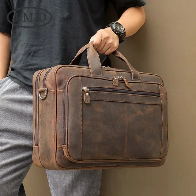 Fashion Men's Crazy Horse Leather Laptop Bag Brown - Shop at LoveMi