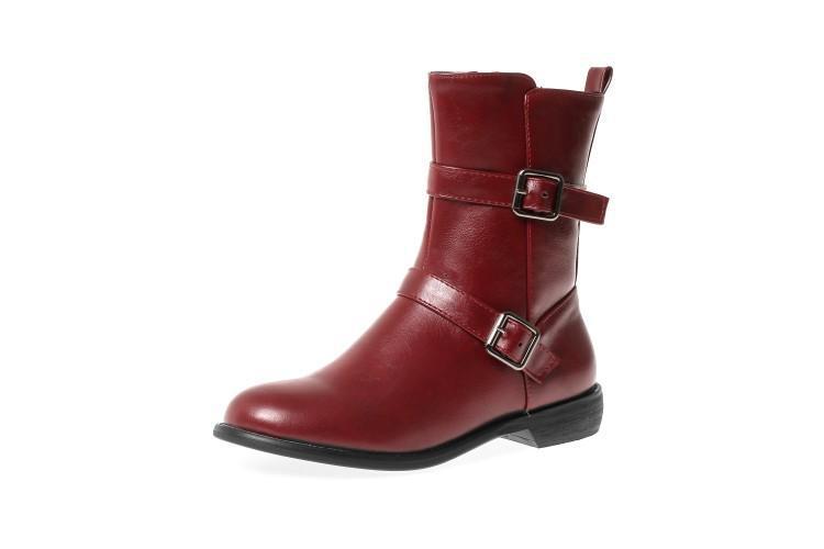 Flat Burgundy Plus Size Casual Martin Boots