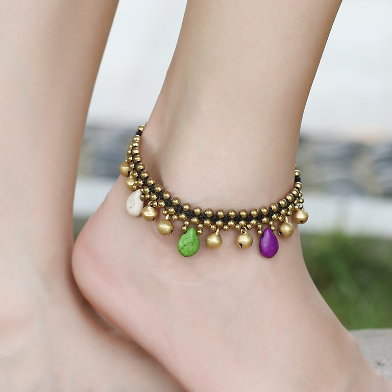 Title 3, Hand-woven Turquoise Bell Pendant Anklet Ethnic...