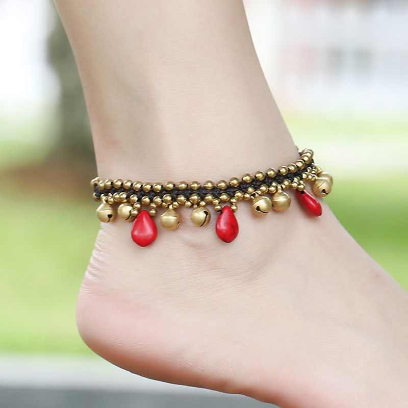 Title 2, Hand-woven Turquoise Bell Pendant Anklet Ethnic...