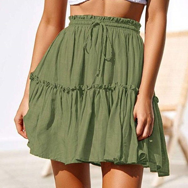 Title 4, Retro Drawstring Casual Ruffled Beach Skirt, of...