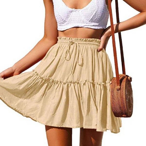 Title 3, Retro Drawstring Casual Ruffled Beach Skirt, of...