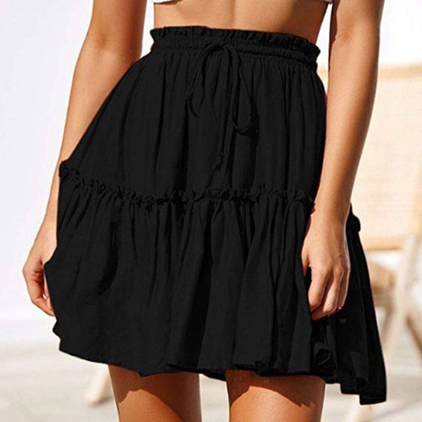 Title 5, Retro Drawstring Casual Ruffled Beach Skirt, of...