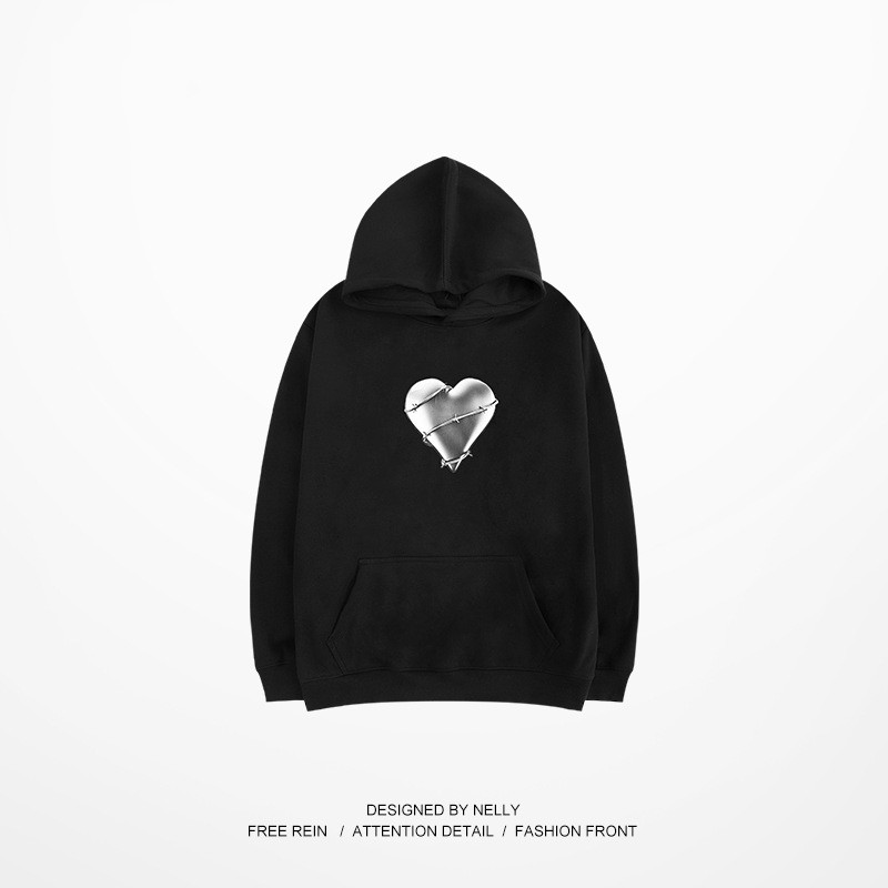 Spring And Autumn New Design Dark Black Hooded Loose Sweater